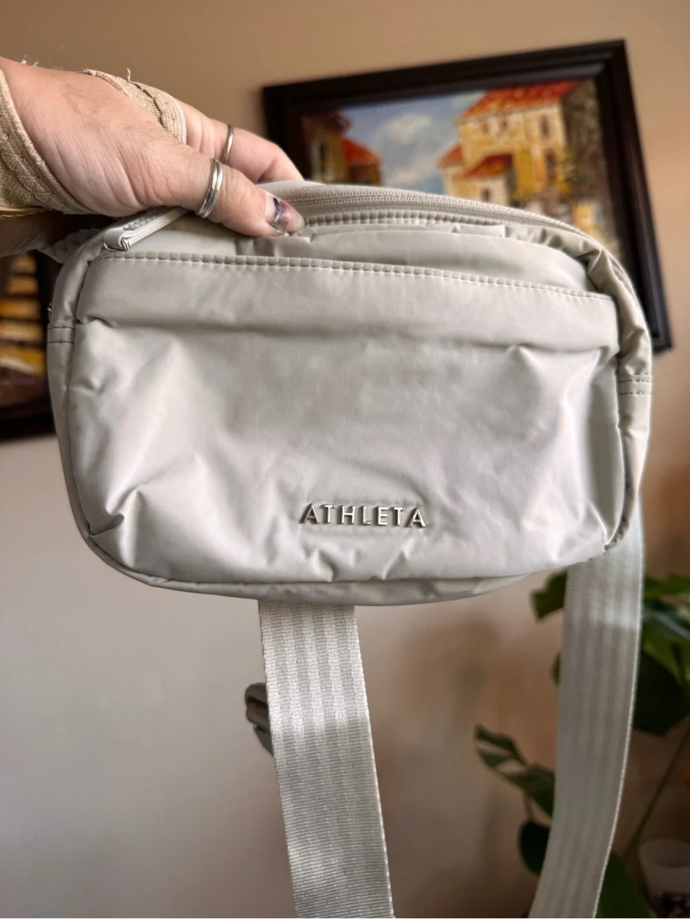 Athleta All About Large Crossbody Belt Bag Purse Oyster Grey